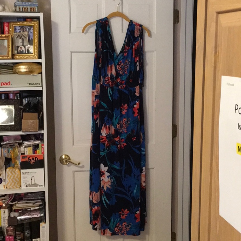 EUC,IMAN,MAXI DRESS 1X PETITE,COMFY,GATHERING AT WAIST & Shoulders